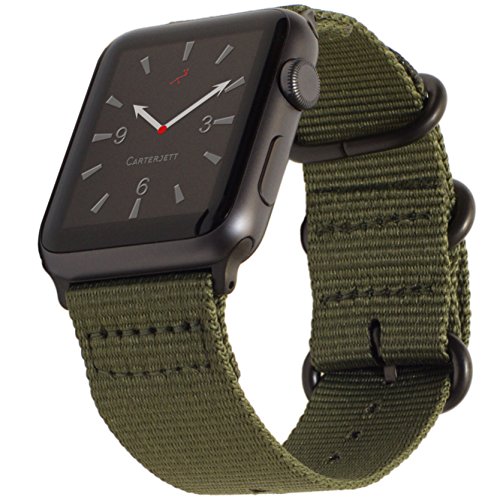Carterjett Compatible with Apple Watch Band 42mm 44mm Nylon Olive iWatch Bands Replacement Strap Durable Dark Gray Adapters NATO Buckle for Series 4 Series 3 2 1 (42 44 S/M/L Army Green)