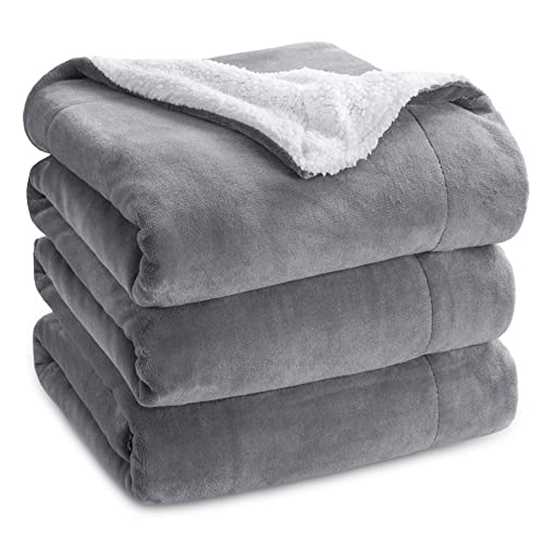 Bedsure Sherpa Fleece Queen Size Blankets for Bed - Thick and Warm Blankets for All Seasons, Soft and Fuzzy Blanket Queen Size, Grey, 90x90 Inches