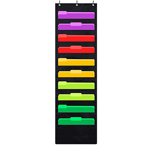 Godery Premium Hanging File Folder Organizer, 10 Pockets, 3 Hangers Cascading Wall Organizer，Perfect for Home Organization, School Pocket Chart, Office Bill Filing. Wall or Over Door Mount
