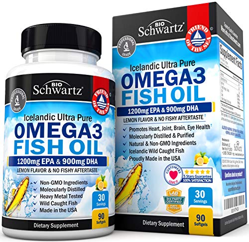 Book Cover Fish Oil Omega 3 EPA & DHA 2250 mg - Burpless Lemon Flavor Triple Strength Supplement - Immune & Heart Support Fatty Acids Pills - Promotes Immunity, Joint, Eyes, Brain & Skin Health - Non GMO 90 Ct