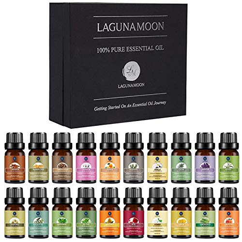 Book Cover Lagunamoon Premium Essential Oils Set, 20 Pcs Pure Natural Aromatherapy Oils Lavender Frankincense Peppermint Rose Rosemary Sandalwood