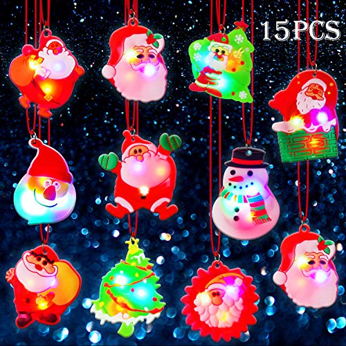 Coluans 15Pc Christmas Gifts LED Necklaces Party Favors For Kids/Adults Christmas Stocking Stuffers Decorations with Gift Wrap