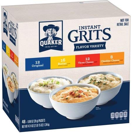 Book Cover Quaker Instant Grits, 4 Flavor Variety Pack, 0.98oz Packets (48 Pack)