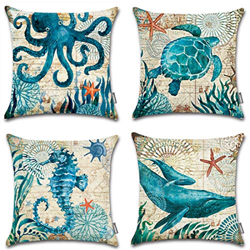 Book Cover ONWAY Ocean Park Cotton Linen Theme Decorative Pillow Cover Case 18