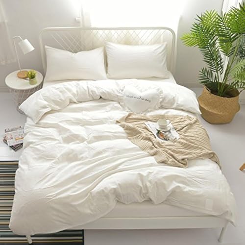 Rural Dandelion 100% Washed Cotton Duvet Cover Bedding Set , Healthy , Comfortable and Unique Style , Full/Queen, White