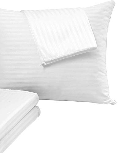 Book Cover 4 Pack Pillow Protectors King 20x36 Inches Life Time Replacement Tight Weave 3 Micron Pore Size Enhanced Protection 100% Cotton Sateen High Thread Count 400 Style Zippered White Hotel Quality Cove