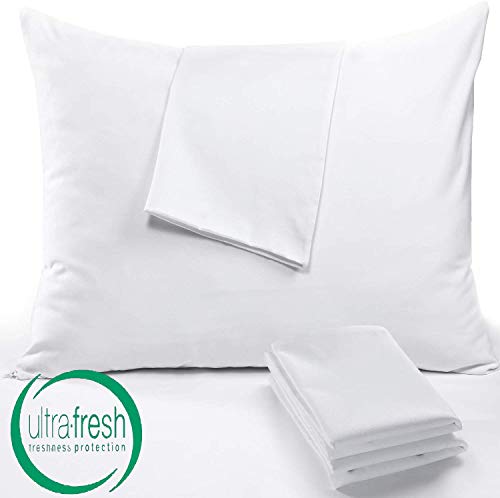 Book Cover Niagara Sleep Solution 4 Pack Pillow Protectors Standard 20x26 Inches Lab Certified Anti Allergy Ultra Fresh Treated 100% Cotton Non Crinkle Quiet Breathable Zipper Covers Cases White
