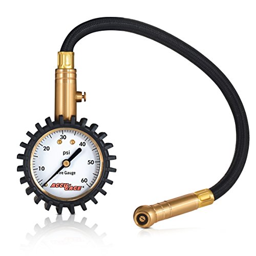 Book Cover Accu-Gage RH60XA Professional Tire Pressure Gauge with Protective Rubber Guard, Angled Swivel Chuck, 60 PSI