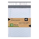 Sales4Less #2 Poly Bubble Mailers 8.5X12 Inches Padded Envelope Mailer Waterproof Pack of 100, White,Grey