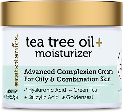 Book Cover Era Organics Tea Tree Oil Face Cream - For Oily, Acne Prone Skin, Extra Soothing & Nourishing Non-Greasy Botanical Facial Moisturizer with 7X Ingredients For Rosacea, Cystic Acne, Blackheads & Redness