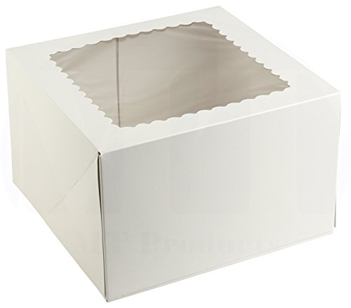 MT Products Cake Boxes 8" x 8" x 5" White Treat Boxes with Window - Pack of 15 Auto Pop-Up Bakery Boxes - Pastry Boxes Keep Donuts, Cookies, Muffins Safe - Made in the USA