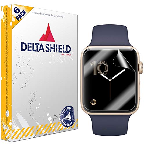 Book Cover DeltaShield Screen Protector for Apple Watch (38mm Series 3, 2, 1 Compatible)(6-Pack) BodyArmor Anti-Bubble Military-Grade Clear TPU Film