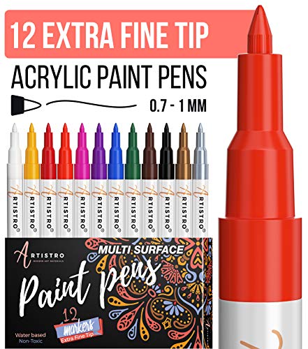 Book Cover Paint pens for Rock Painting, Stone, Ceramic, Glass, Wood, Canvas. Set of 12 Acrylic Paint Markers Extra-fine tip