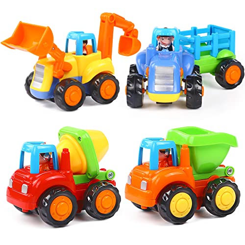 Book Cover ORWINE Inertia Toy Early Educational Toddler Baby Toy Friction Powered Cars Push and Go Cars Tractor Bulldozer Dumper Cement Mixer Engineering Vehicles Toys for Children Boys Girls Kids Gift 4PCS