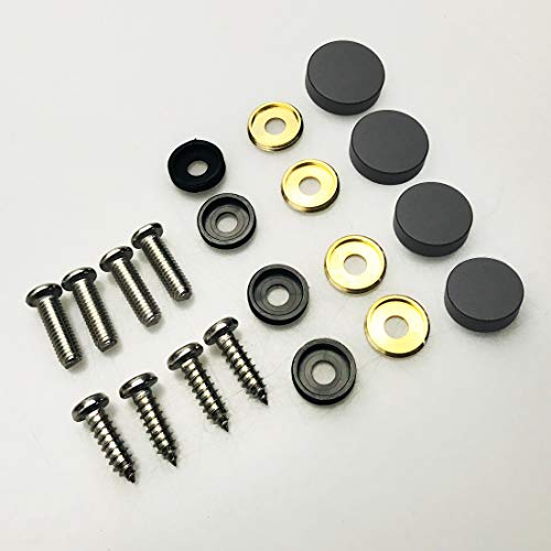 Set of 4 Anti Rust Resistant Stainless Steel Screw+Black Aluminum Screw Caps not Plastic Cap for License Plate Frame