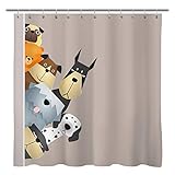 Sunlit Peekaboo Cute Dogs Curious Cartoon Puppy Fabric Shower Curtain for Kids Dogs Lover PVC-Free Odorless Taupe Beige Brown Tawny with Dalmatian Bulldog Pug Poodle Beagle