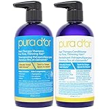 PURA D'OR Hair Therapy Biotin Shampoo and Conditioner Set for Fine, Thinning Hair - CLINICALLY TESTED with Effective Results, Natural Routine For Women & Men, Color Safe, 473 mL x2