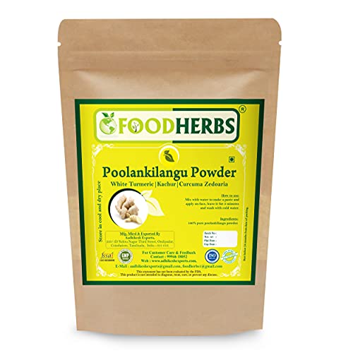 Foodherbs Kachur/White Turmeric/Poolankilangu/Curcuma Zedoaria Powder (200 Gm/0.44 Lbs) For Glowing Skin, Body Odor, Reducing Scars, Black Spots (no stain)