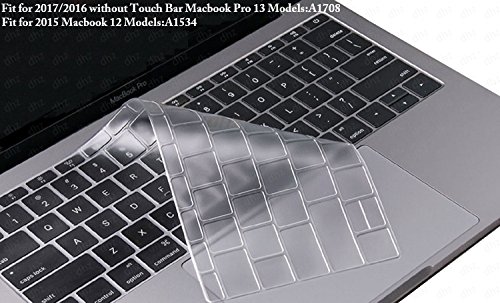 DHZ Ultra Thin Transparent Keyboard Cover Skin for Newest 2017/2016 Without Touch Bar MacBook Pro 13" (Model:A1708) (NO fit Touch Bar and Before 2015 Older Versions) Waterproof Dust-Proof Clear TPU