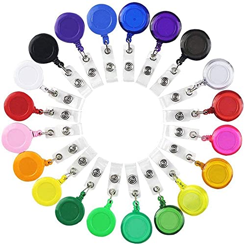SHAN RUI 20pcs Retractable Badge Holder Reels with Clip for Name Card Key Card,20 Colors