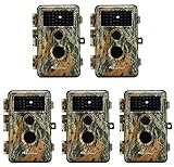 5-Pack Trail Cameras 64MP 1296P 75ft Night Vision Time Lapse Wildlife Hunting Cams No Glow Infrared Motion IP66 Waterproof