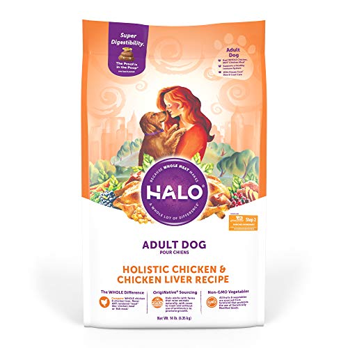 Halo Holistic Dog Food, Chicken & Chicken Liver Recipe,â€¯Dry Dog Food Bag, Adult Formula, 14-lb Bag