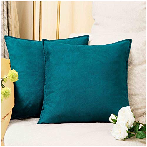 Book Cover Zealax 2-Pack Decorative Throw Pillow Covers 18 x 18 inches Comfortable Faux Suede Pillowcases for Sofa Couch Living Room Decor, Deep Teal