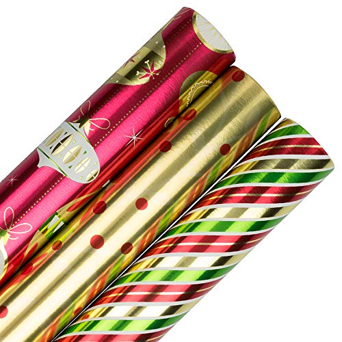 Book Cover JAM PAPER Assorted Gift Wrap - Christmas Wrapping Paper - 75 Sq Ft Total - Classy Christmas Set - 3 Rolls/Pack