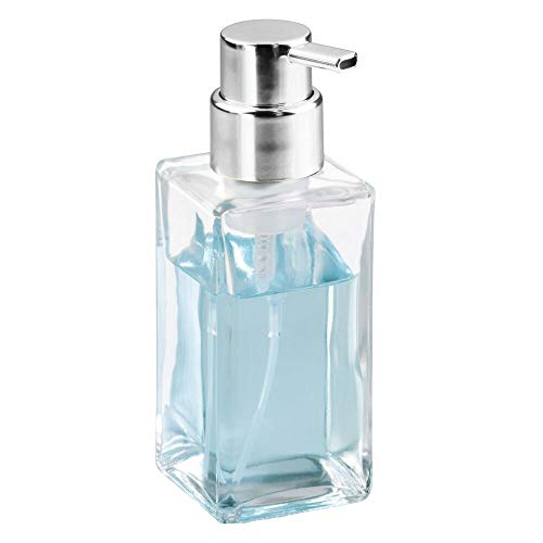 Book Cover mDesign Foaming Soap Dispenser - Glass Soap Dispenser Pump - Glass - Refillable Soap Dispenser & Soap Pump - Ideal for Soap & Lotion - Clear/Silver