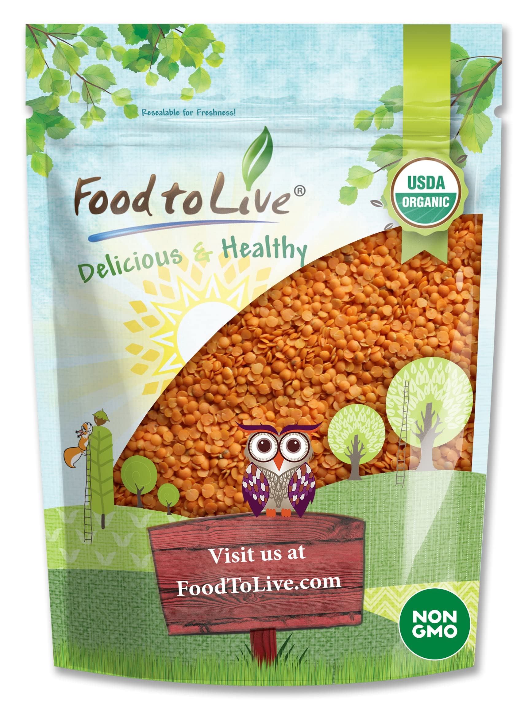 Organic Red Split Lentils, 5 Pounds – Non-GMO, Masoor Dal, Dried, Vegan, Kosher, Bulk. No Soaking Required. Good Source of Dietary Fiber, Vitamin B, Protein. Perfect for Soups, Dahl, Spicy Curries. 5 Pound (Pack of 1)