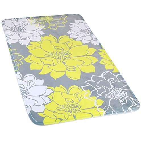 Book Cover Wimaha Non-Slip Bath Mats Rugs, Extra Large, Super Soft, Water Absorbent Fast Dry, Microfiber Rug for Bathroom Shower, Tub, Bathtub, Kitchen, Bedroom, Hotel, 31 x 19, Peony Yellow Grey