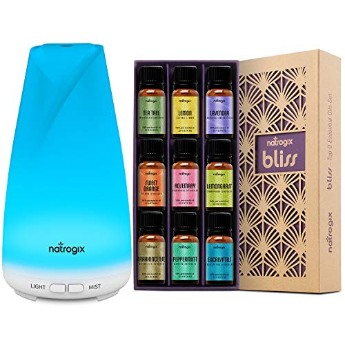 Book Cover Natrogix Bliss Box - Bliss + Totem Set â€“ Including Top 9 100% Essential Oils Set (9x10ml) and 150 ML Essential Oil Diffuser â€“ Solution for Your Aromatherapy Life