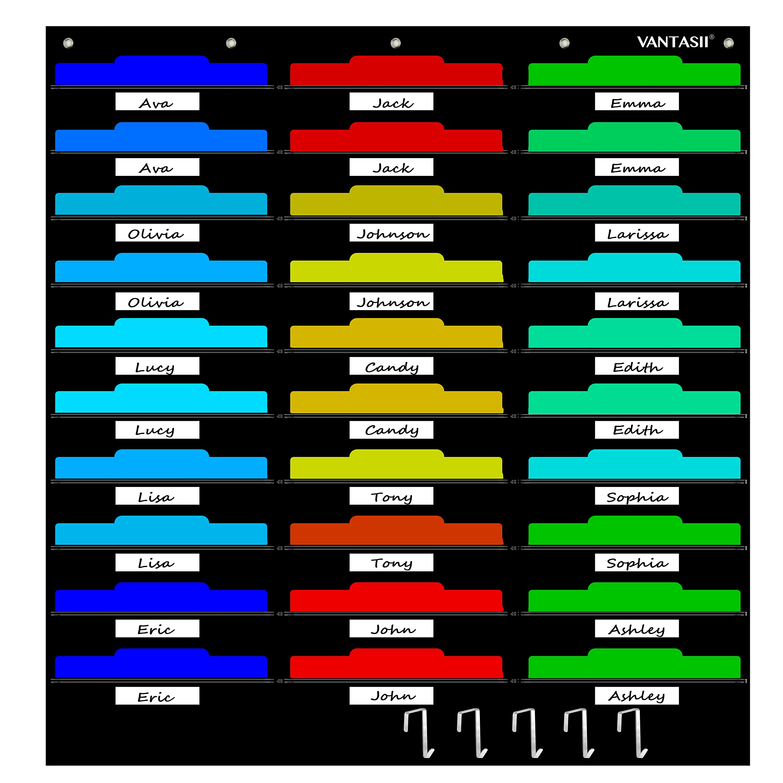 Organization Center Pocket Chart, Wall File Organizer Folder with 30 File Pockets, 30 Dry-Erase Cards Plus 5 Over The Door Hooks and 8 Wall Hooks, 47 X 42 inch 30 Pockets(47” x 42”) Nylon Pockets