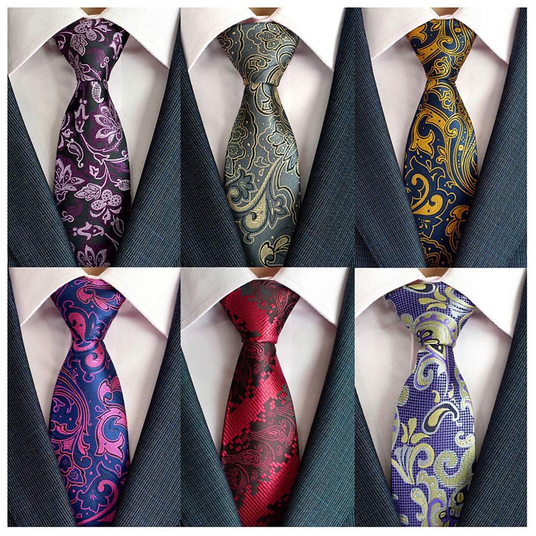 Adulove Men's Necktie Classic Silk Tie Woven Jacquard Neck Ties 6 PCS Purple, Grey, Yellow, Purple, Red, Purple