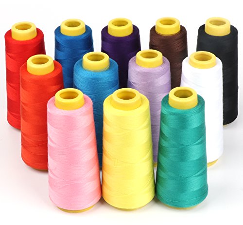 Book Cover ilauke 12 X 1500M Overlock Sewing Thread Assorted Colors Yard Spools Cone 100% Polyester for Serger Quilting Drapery