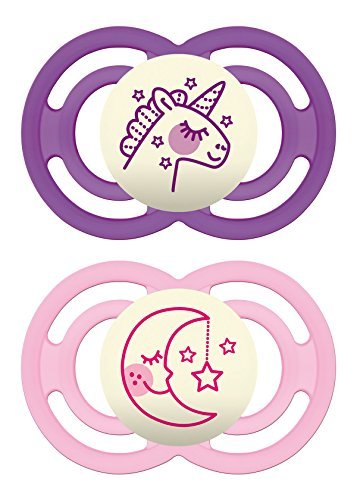 Book Cover MAM Perfect Night Baby Pacifier, Patented Nipple, Glows in the Dark, 6-16 Months, Girl, 2 Count (Pack of 1)