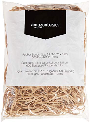 Book Cover Amazon Basics Rubber Bands, Size 33 (3-1/2 x 1/8 Inch), 600 Bands/1 lb. Pack, 3-Pack