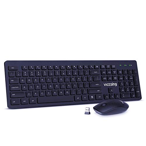 Book Cover VicTsing Wireless Keyboard and Mouse[Whisper Quiet], 2.4G Keyboard and Mouse Combo, Wireless Keyboard with Stand and Cordless Mouse, USB Unifying Receiver, for PC Computer Laptop Windows iMac,Navy
