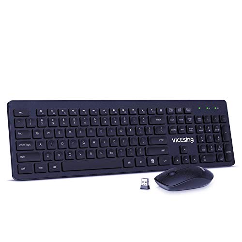 VicTsing Wireless Keyboard and Mouse[Whisper Quiet], 2.4G Keyboard and Mouse Combo, Wireless Keyboard with Stand and Cordless Mouse, USB Unifying Receiver, for PC Computer Laptop Windows iMac,Navy
