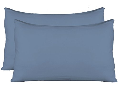 Book Cover Stretch Jersey Pillow Cases with Invisible Zipper, Universal Size fit All King, Queen and Standard Size Pillows, Modal Rayon Spandex 180 Gram, Soft Than Cotton, Pack of 2, Denim Blue
