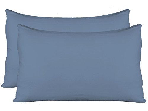 Stretch Jersey Pillow Cases with Invisible Zipper, Universal Size fit All King, Queen and Standard Size Pillows, Modal Rayon Spandex 180 Gram, Soft Than Cotton, Pack of 2, Denim Blue
