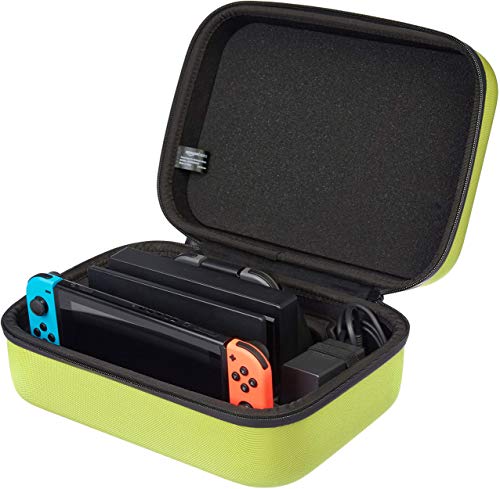 Book Cover AmazonBasics Hard Shell Travel and Storage Case for Nintendo Switch - 12 x 4.8 x 9 Inches, Neon Yellow