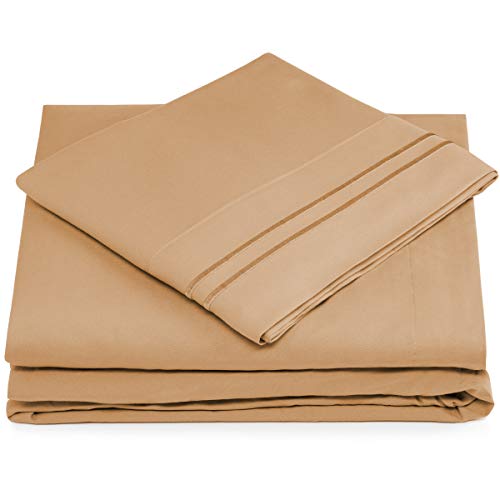 Book Cover Split King Bed Sheets - Taupe Luxury Sheet Set - Deep Pocket - Super Soft Hotel Bedding - Cool & Wrinkle Free - 2 Fitted, 1 Flat, 2 Pillow Cases - Light Brown SplitKing Sheets - 5 Piece