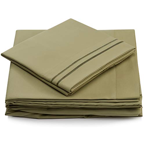 Book Cover Cosy House Collection 1500 Series Luxury Bed Sheet Set - Ultra Soft Hotel Sheets with Deep Pocket - Cool & Breathable - Wrinkle, Fade & Stain Resistant - 5 Piece Set (Split King, Sage Green)