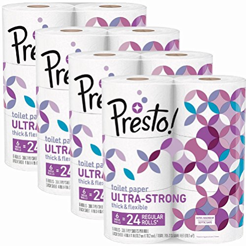 Book Cover Amazon Brand - Presto! 308-Sheet Mega Roll Toilet Paper, Ultra-Strong, 24 Count