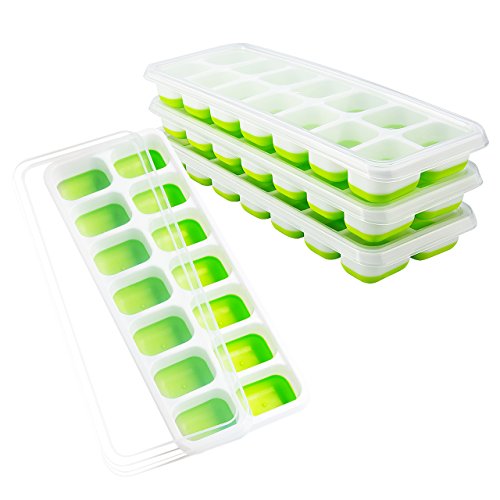 Book Cover OMorc Ice Cube Trays 4 Pack, Easy-Release Silicone and Flexible 14-Ice Trays with Spill-Resistant Removable Lid, LFGB Certified and BPA Free, Stackable Durable and Dishwasher Safe