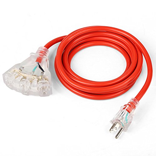 SIMBR Outdoor Extension Cord Heavy Duty 14/3 with Triple Outlets, Lighted 14 Gauge, 3 Prong, 15 Amps, UL Listed( 2ft, 6 ft, 10 ft, 15 ft) (10 FT)