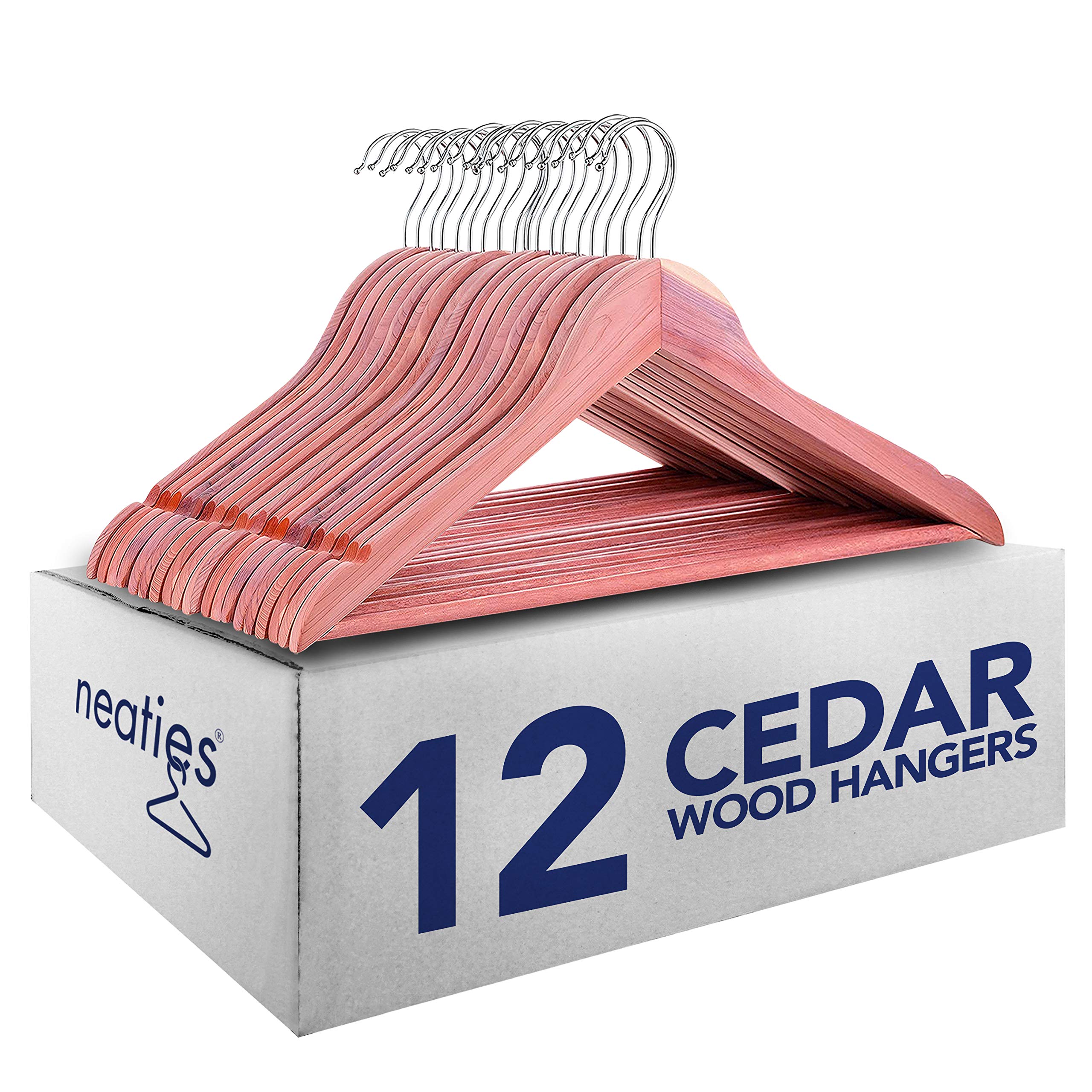 Neaties Red Cedar 1/2" Hangers with Round Bar | with 360° Degree Swivel Hook & Smooth Cut Notches | 12 Pack 12pk 1/2" Notched with Round Bar