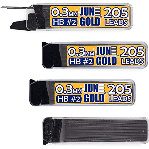 June Gold 820 Pieces, 0.3 mm HB #2 Lead Refills, 205 Pieces Per Tube, Extra Fine Thickness, Break Resistant Lead/Graphite (Pack of 4 Dispensers)