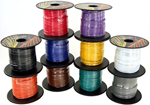 GS Power's 18 Gauge Ga, 10 Rolls of 100 Feet (total of 1000 ft) Car Audio Video Power Primary Remote Turn on Hook up Wire (Cable Set Color: Black Red Blue Green Brown Orange Grey Purple White Yellow)